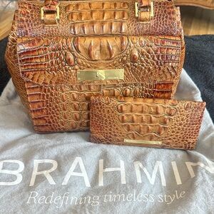 Brahmin Tan Crocodile Embossed Satchel and Wallet